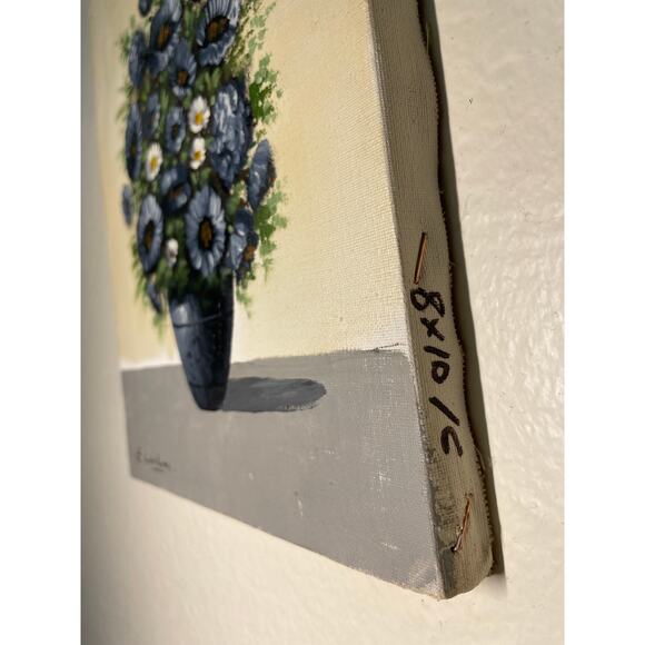 E. Carlos Signed Blue Flowers Painting - Picture 8 of 9